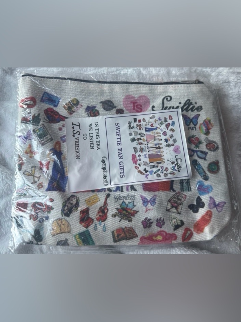 NWOT Fan Makeup Bag with Stickers and Keychain